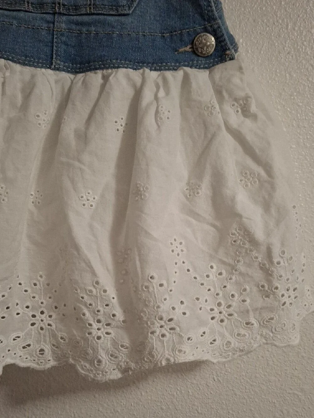 OshKosh B'gosh Light Blue Denim Bib with White Eyelet Skirt Overalls 2T